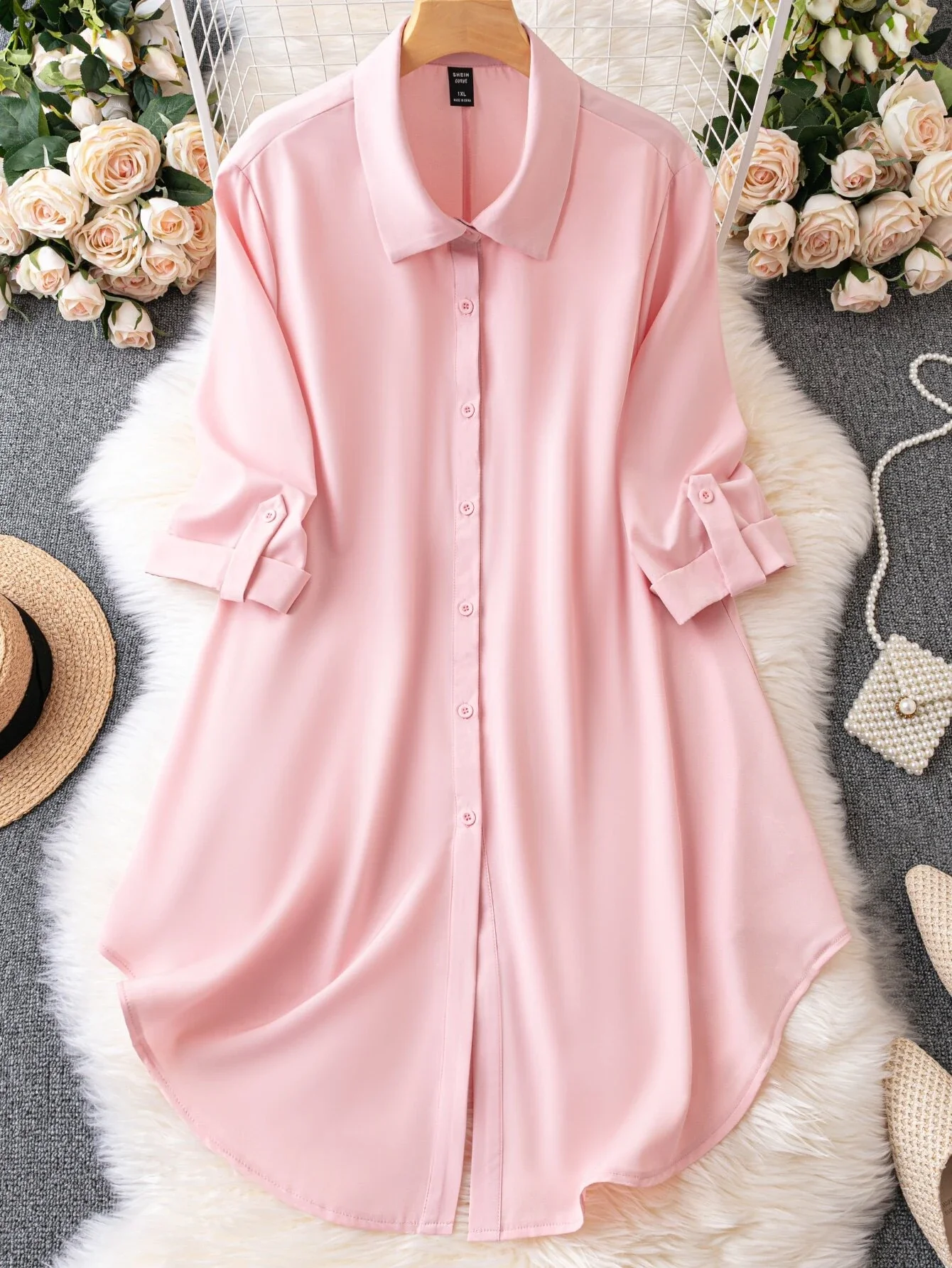 

Plus Roll Tab Sleeve Shirt Dress