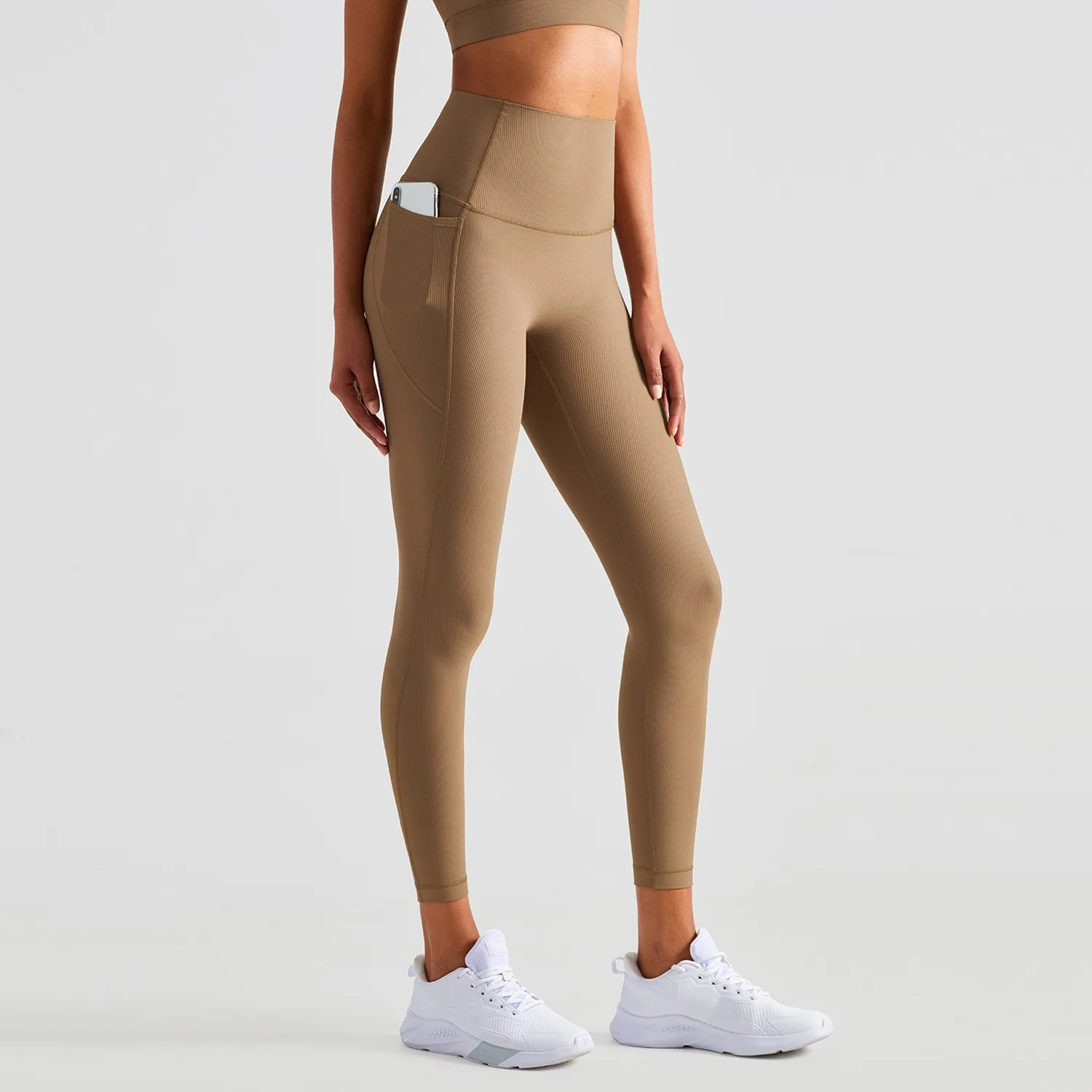 

Seamless Threaded Women Yoga Pants Pockets Stretch Breathable Sports Fitness Pants High Waist Hip Lifting Yoga Leggings