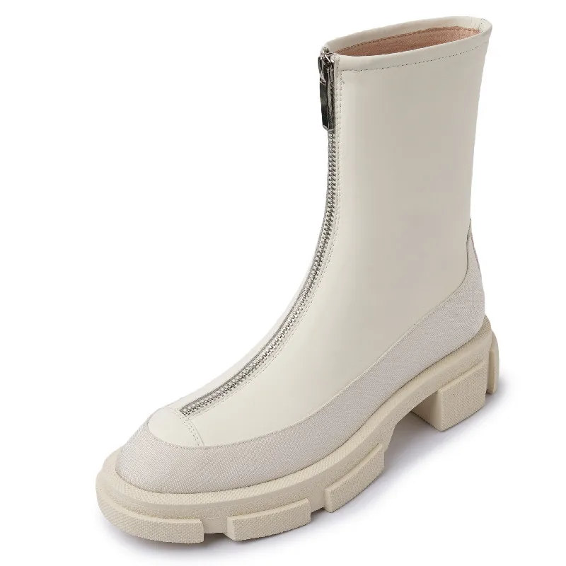 

Dilalula Women Ankle Boots Front Zipper Motorcycle Boots ladiesThick Heels Genuine Leather Shoes Woman Autumn Winter Martins