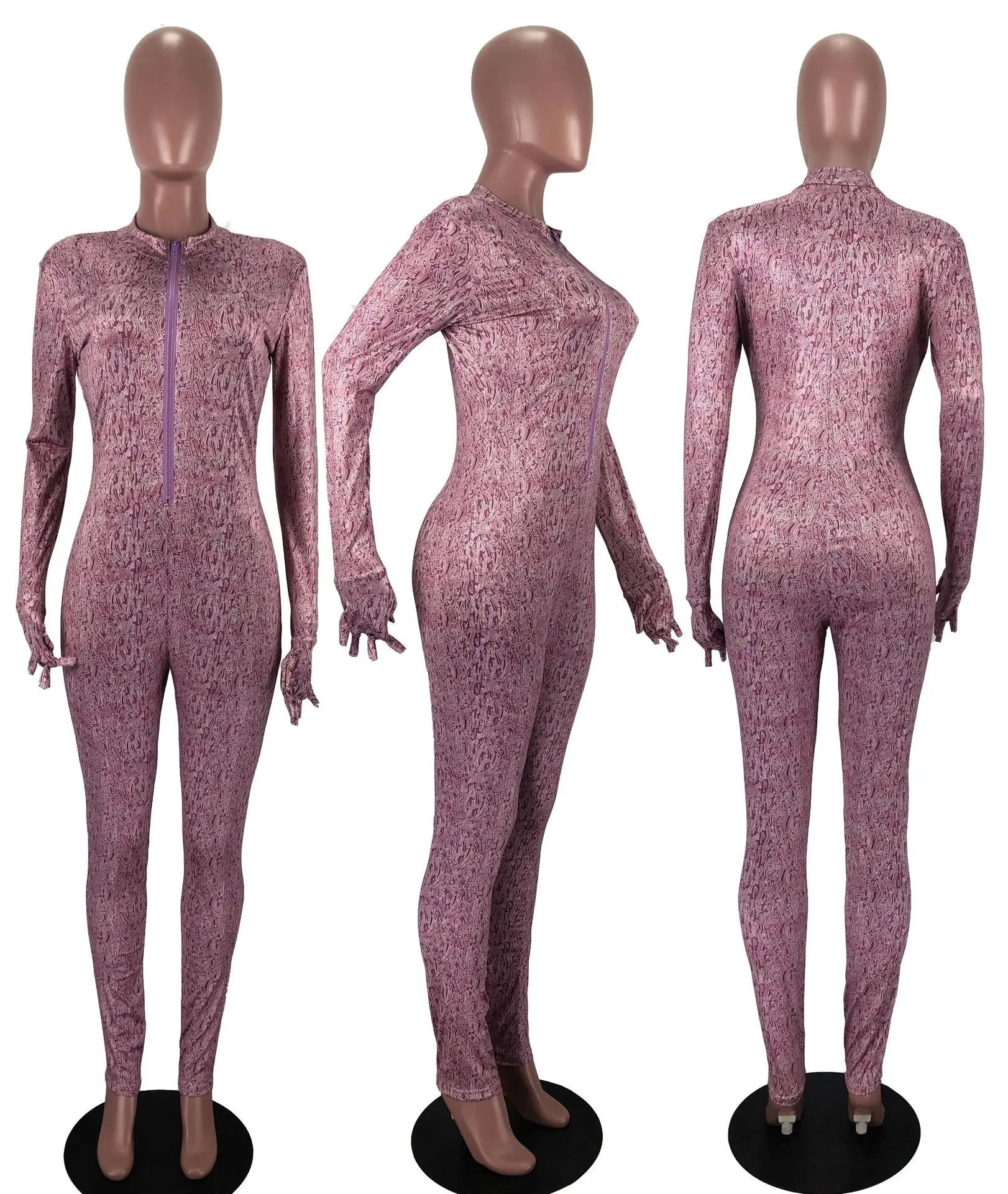 Ladies Elegant Jumpsuit Fall Winter Sexy Streetwear Fashion Print Jumpsuit Trousers bodysuit
