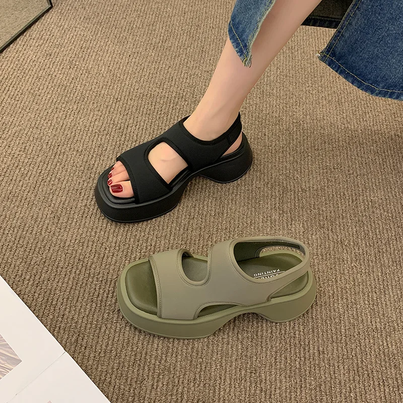 

Outdoor Fashion Home Summer Casual Sandals Beach Female Sandals Thick Bottom Elastic Fabric Muffin Bottom Sports Sandals 35-40
