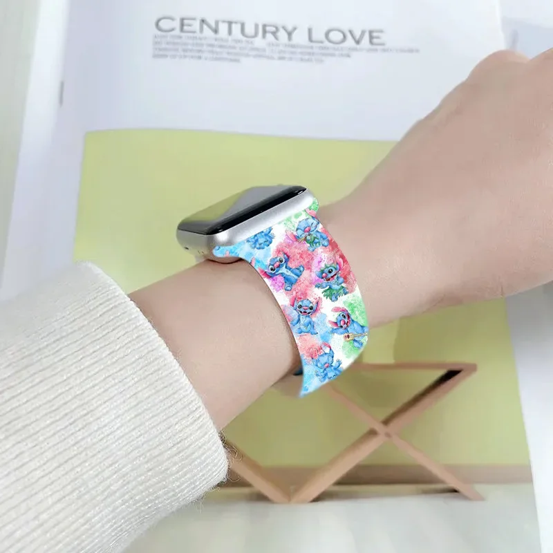 Ремешок с принтом Disney Stitch для iwatch S 8765432 SE полная серия милый принт ангела сменного