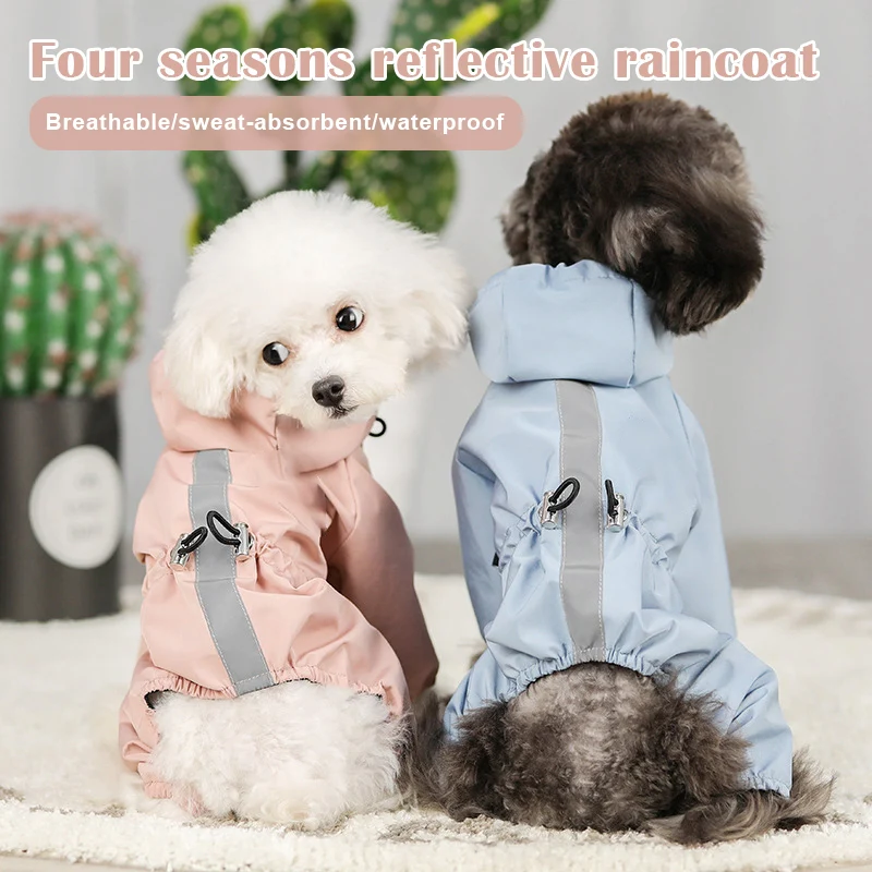 Hot Sale Dog Clothes Waterproof Mesh Breathable Jumpsuit Sweat-absorbent Reflective Raincoat Pet Coat Clothing Autumn Winter