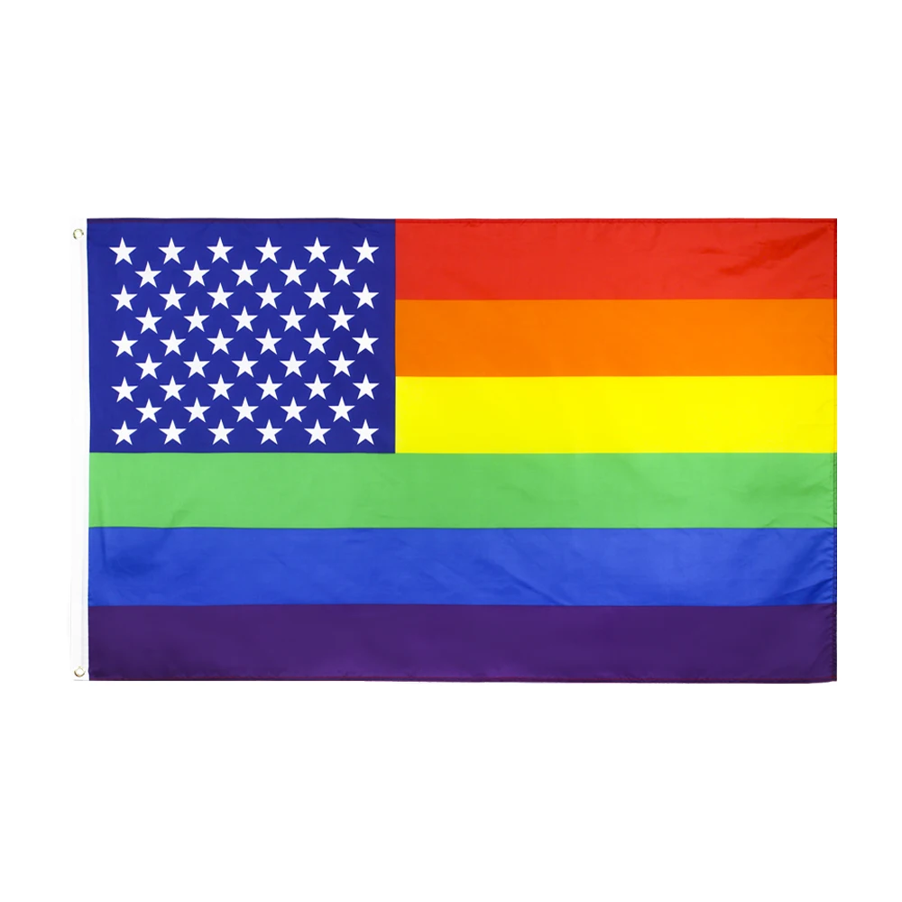 

90X150cm LGBT American Gay Colors Rainbow Pride Flag Polyester With Brass Grommets