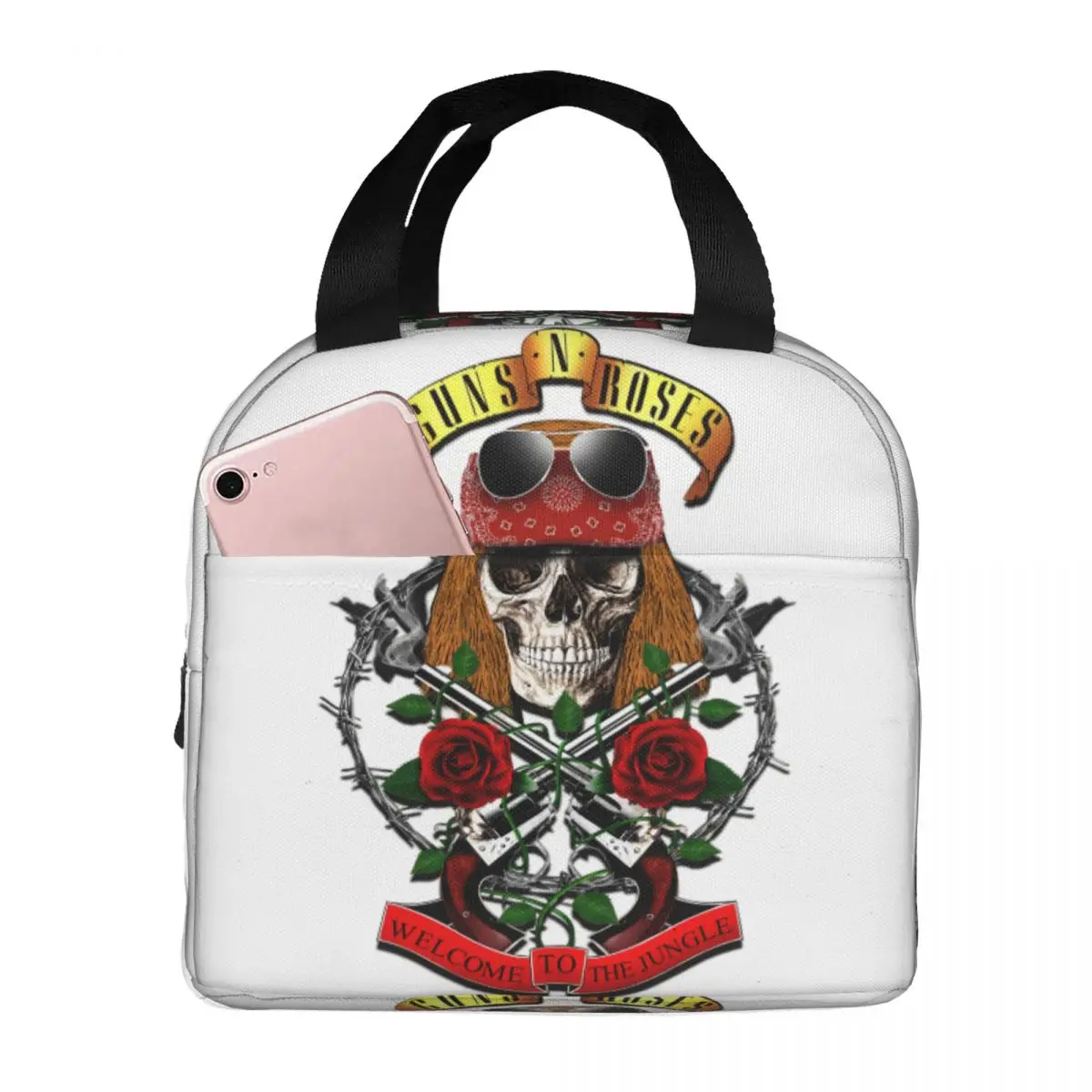 

Axl Rose Skull Merch Lunch Boxes Portable Insulated Canvas Cooler Guns N Roses Rock Band Thermal Food Picnic Work Lunch Box