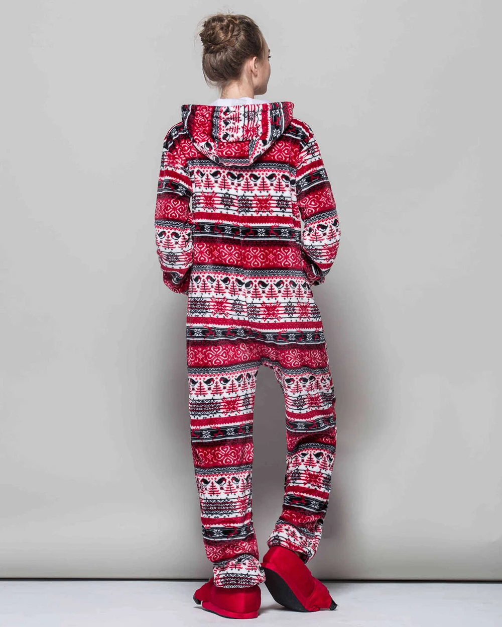 Christmas Jumpsuit Pajamas Set Flannel Women Winter Print Warm Long Sleeve Sleepwear Xmas Hooded Nightwear Fleece Onesie Costume