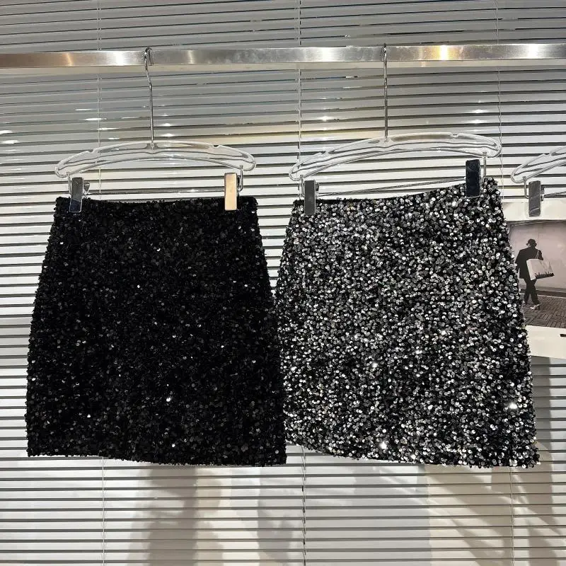 

2023 Spring Autumn New Arrival Bright Sequins Short Bodycon Skirt Women