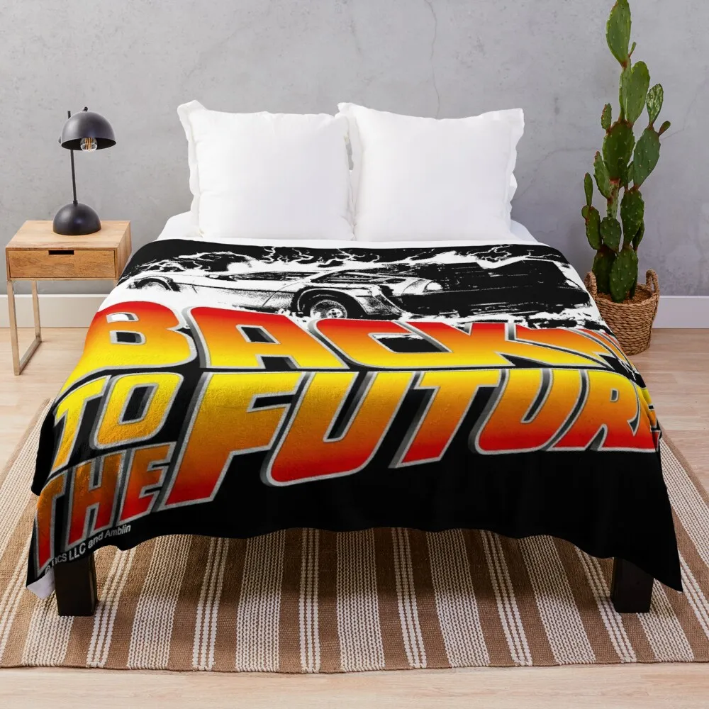 

Back to the Future - DeLorean White Stencil Fan Art Throw Blanket Large knit plaid sofa throw blanket