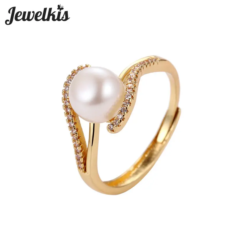 

Korean Style Women's Freshwater Pearl Ring Fashion Simple Winding Micro Inlaid Zircon Shape Ring Gold Color Plated 2023