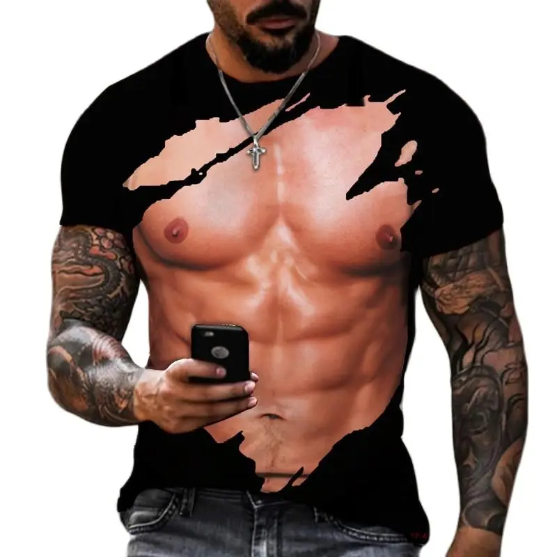 

3D Creative Printing Tough Guy Muscle Men Fashion Street Sports Tshirt Oversized O Neck Casual Tshirt3D Visual Funny Tshirt
