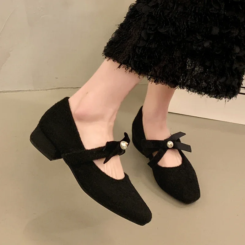 Женские туфли Мэри Джейн с дизайнерским жемчугом весна-осень 2021 модные шерстяные