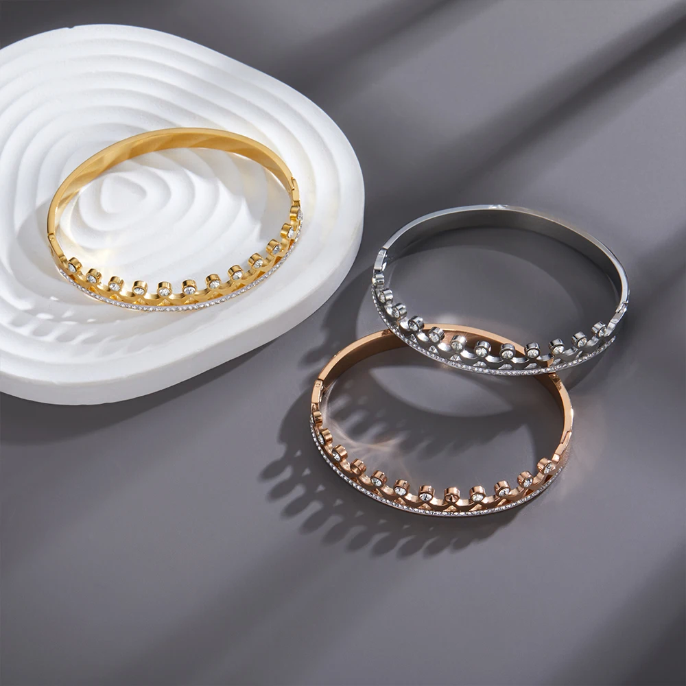 

Модный женский браслет с инкрустированными бриллиантами роскошный дизайн женский браслет из нержавеющей стали ювелирные изделия для банк...