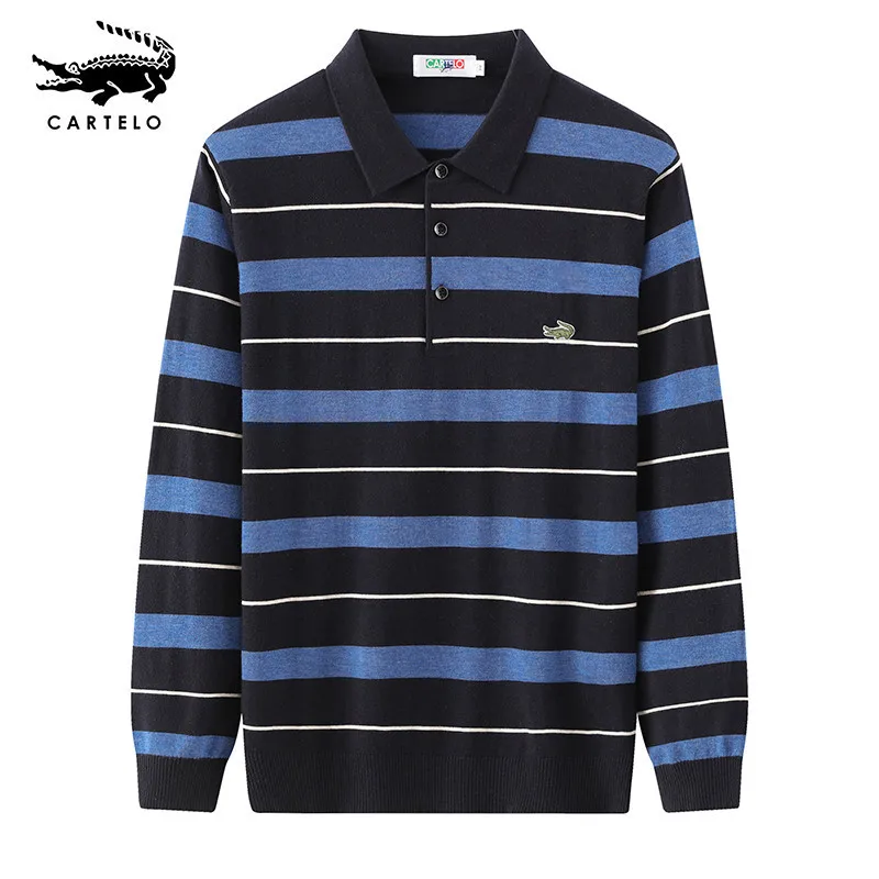 

Cartelo autumn polo shirt Lapel striped sweater simple outer sweater 2022 crocodile logo top quality