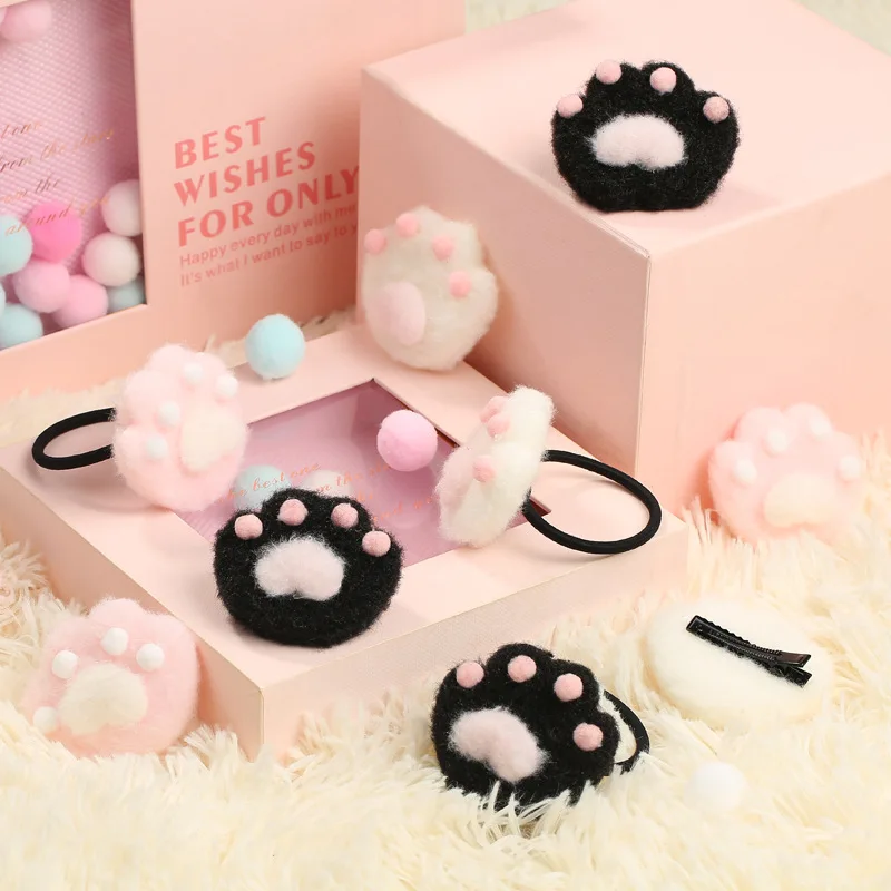 

Hot Selling Animal Kitten Claw Hair Rope Fashion Hair Accessories Brooch Cute Footprint Hair Loop Hairpin XM079