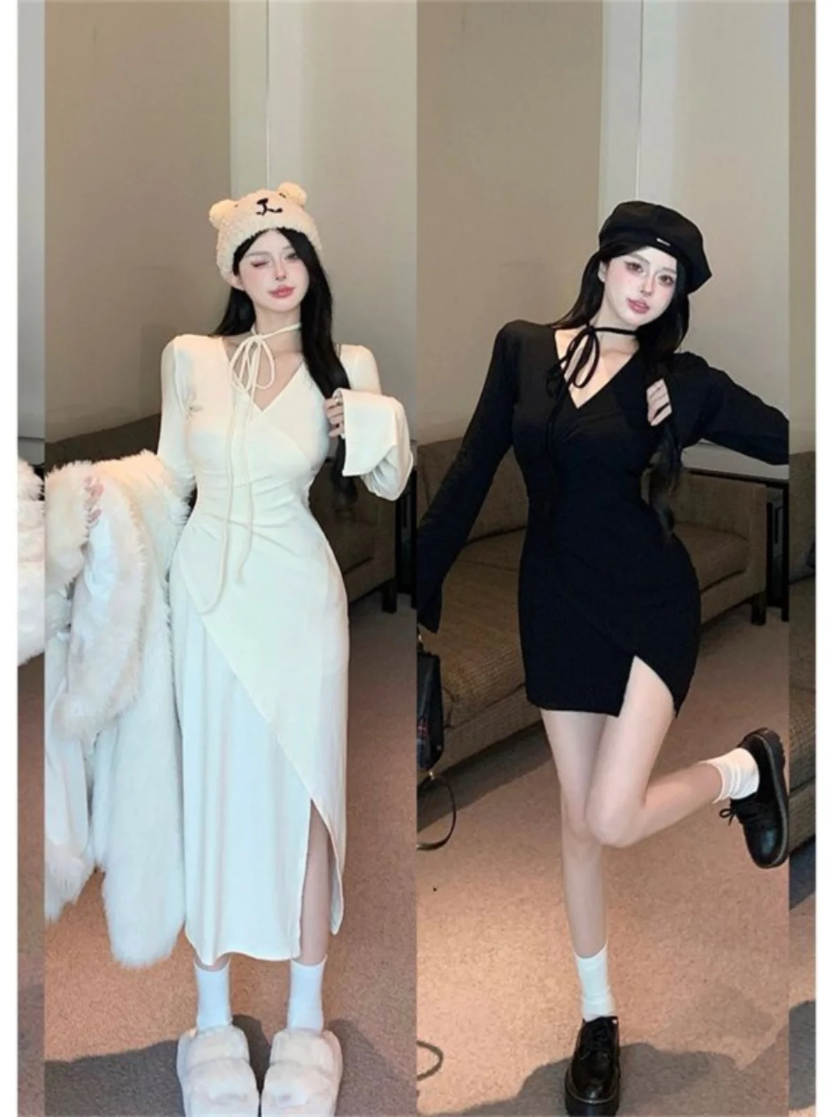 Pure Desire Sle Сексуальное темпераментное платье с v-образным вырезом и длинными