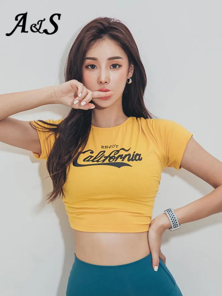 

Летние женские футболки с надписью короткий топ с принтом, рубашка с коротким рукавом, Женская Спортивная одежда для бега, футболка, Женские топы для тренировок и спортзала, футболка