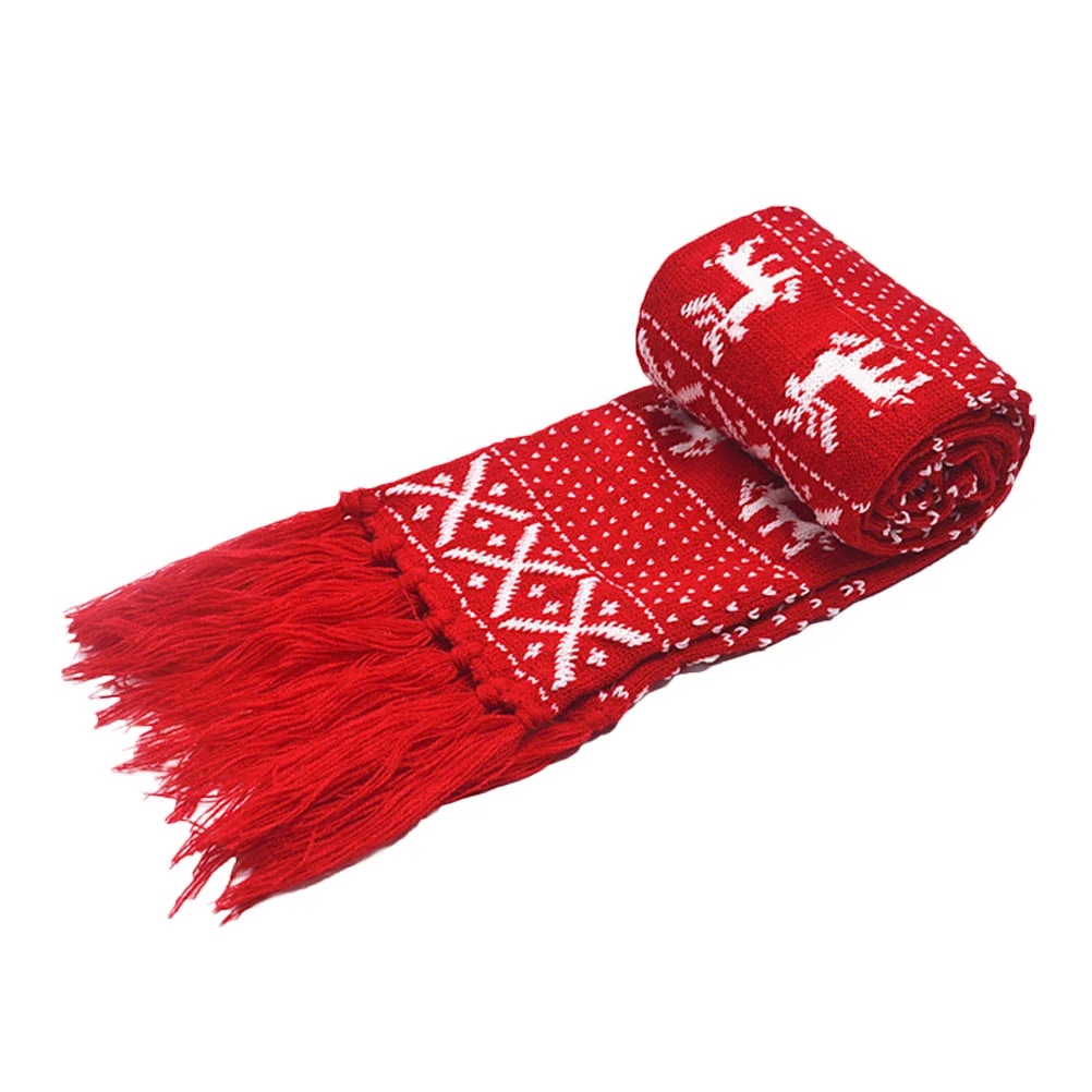 

Scarf Christmas Knitted Warm Snowflake Reindeer Wintercostumewool Knit Neck Red Holiday Theme Fawn Scarves Women Tartan Face