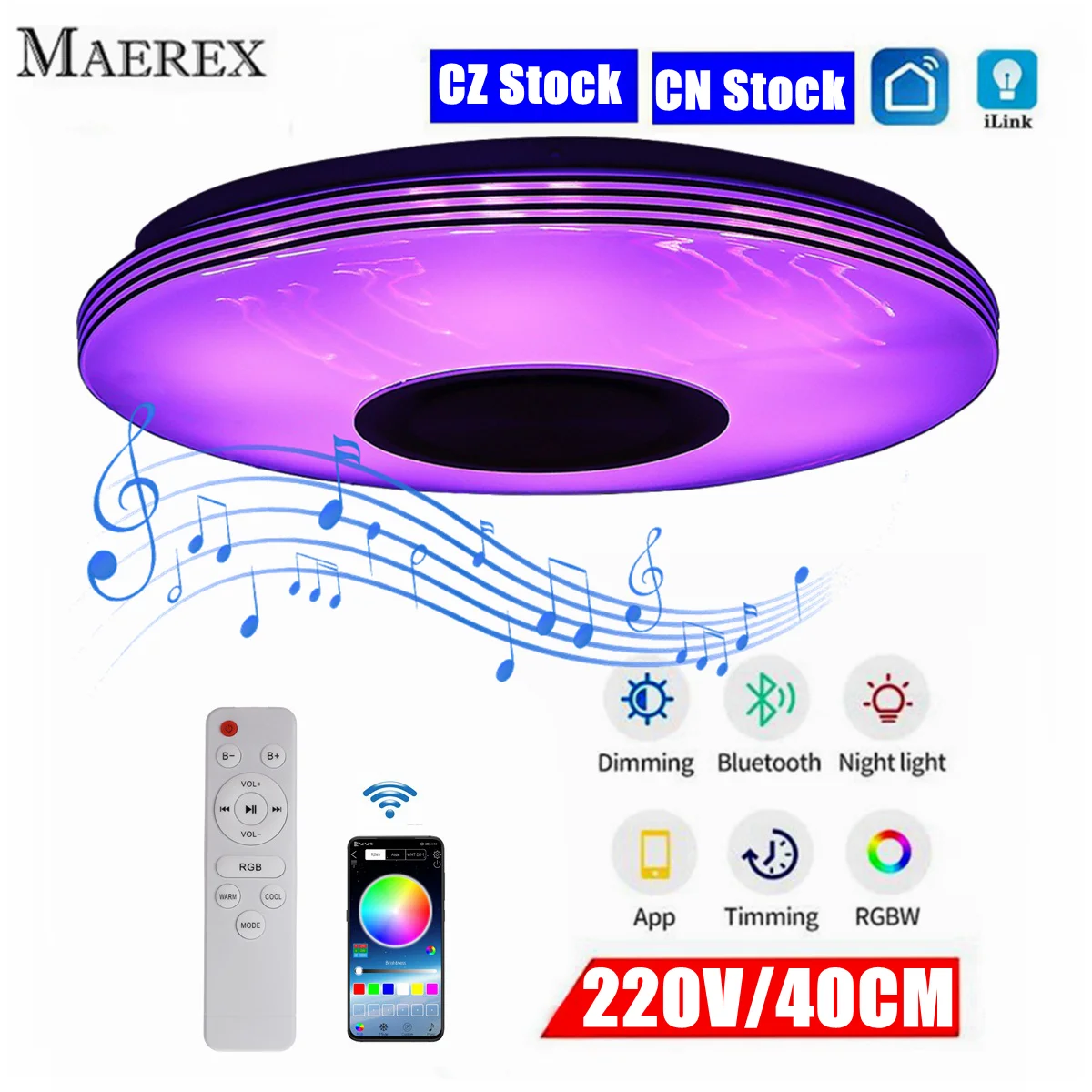 

240W Music Led Ceiling Light 3D RGB Flush Mount Round APP Bluetooth Speaker Smart Ceiling Lamp With Remote Control