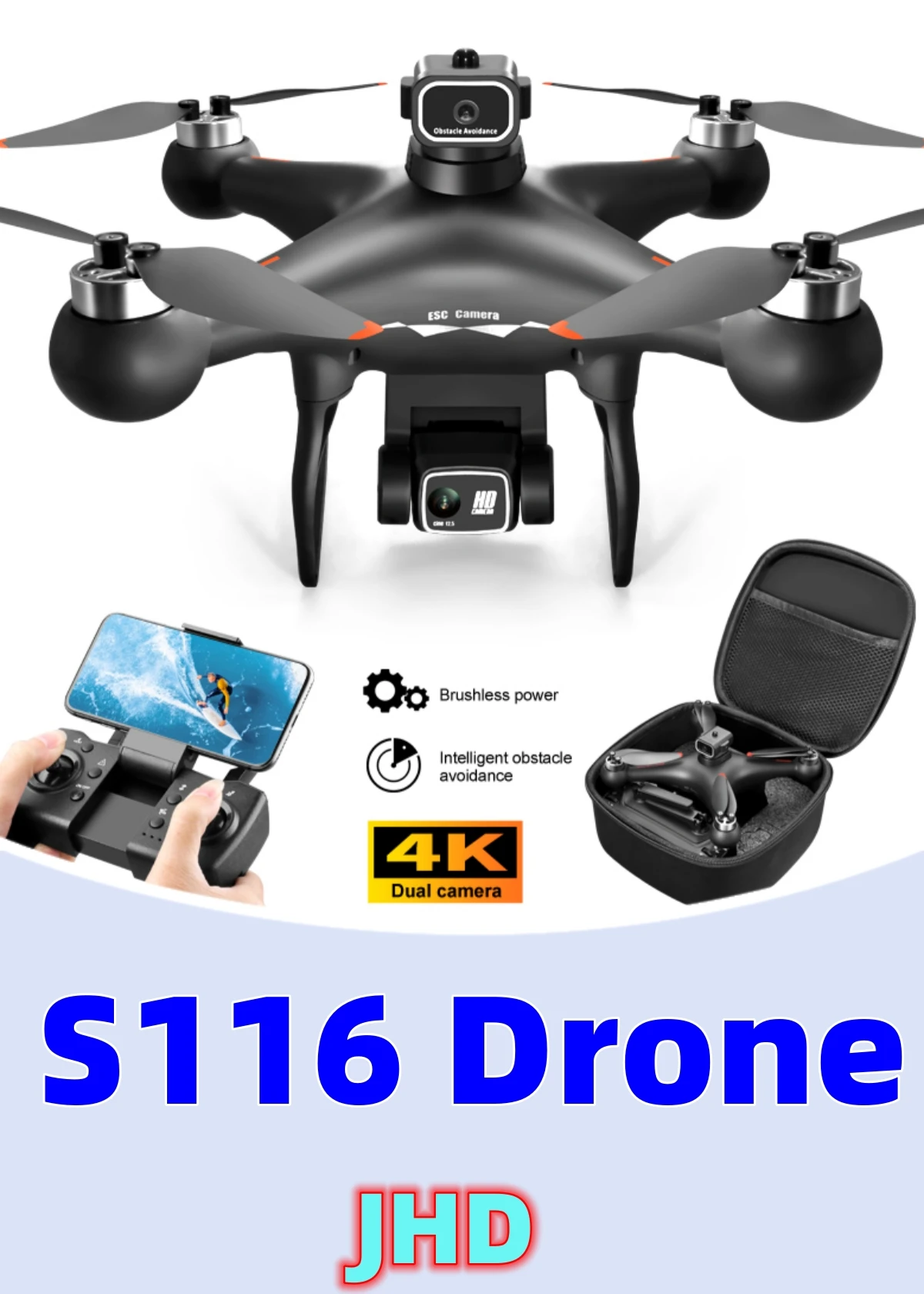 

JHD S116 4K Drone With Dual Camera Optical Flow Positioning Brushless Motor Quadcopter Obstacle Avoidance Children RC Toy