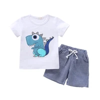 fashion childrens clothing set cartoon dinosaur print cute baby boys outfit suit summer toddler kids t shirtshorts suits