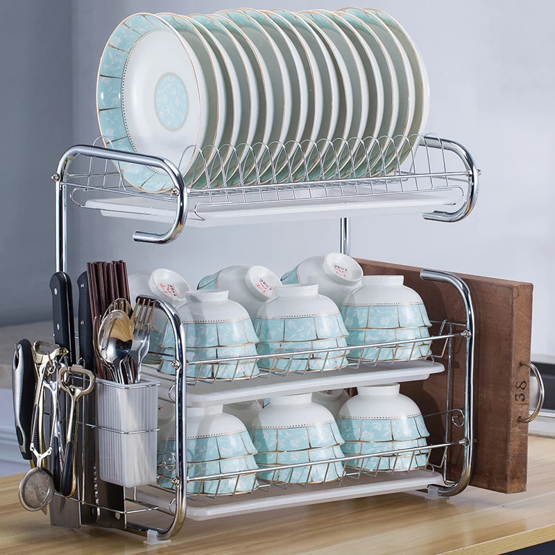 

3 Tiers Dish Drying Rack Drainer Plate Holder Storage Shelf Kitchen Organizer Stand Sink Drain Cutting Board Holder Drainboard