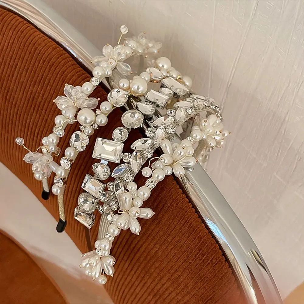 

Simple Baroque Wedding Ornaments Rhinestones Metal Hair Hoop Women's Headband Korean Hairbands Pearl Hair Hoop Crystal Headband