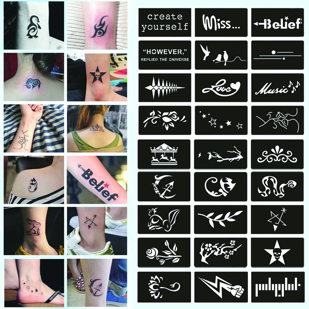 

9,5*5,5 см шаблон с рисунком для татуировок самоклеящийся шаблон для татуировки двухслойный полый шаблон для татуировки искусственные татуир...