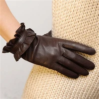real leather gloves female fashion spring autumn hollow out sheepskin warm thin lined women driving gloves ladies