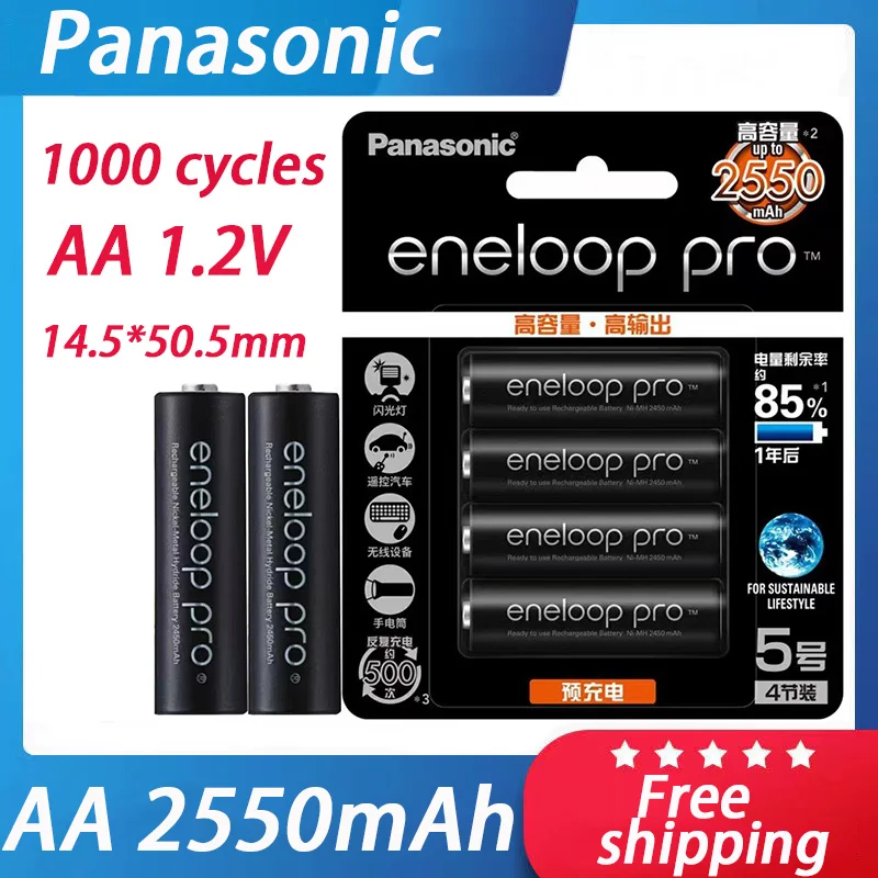 

100% Panasonic Eneloop Original Battery Pro AA 2550mAh 1.2V NI-MH Camera Flashlight Toy Pre-Charged Rechargeable Batteries