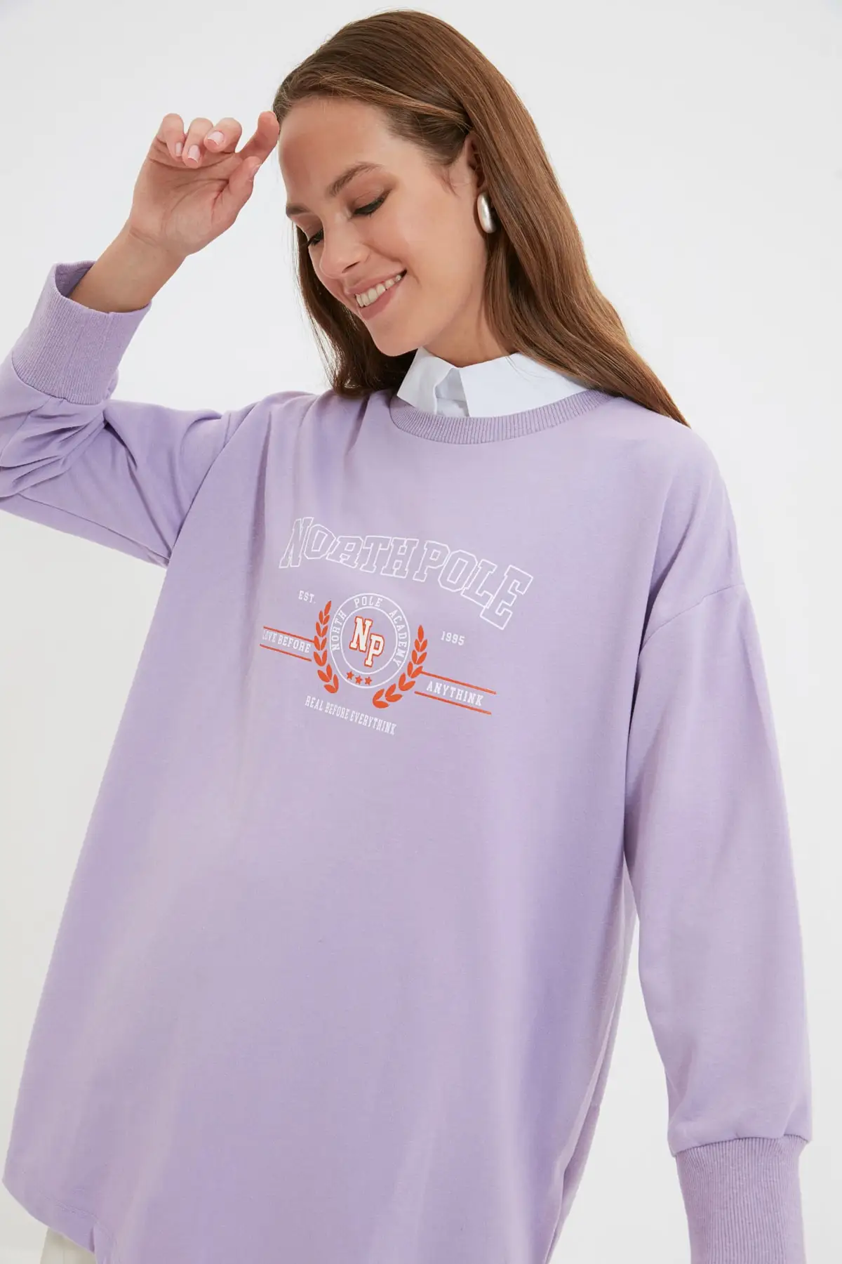 

Trendyol Internally Shirt Collar Overhang Printed Öme Sweatshirt TCTAW22TW0219