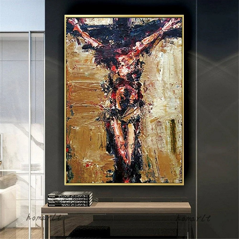 

Huge Handmade Jesus Oil Painting Retro Canvas Paintings Christian Catholic Wall Pictures Art Brown Artwork For Room Hall Decor