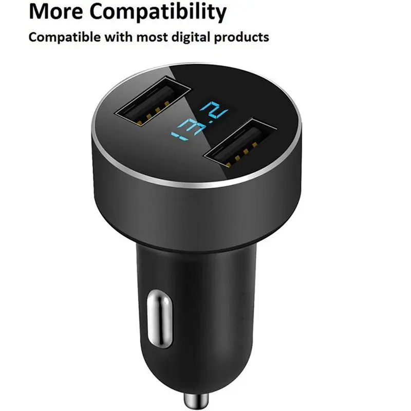 Фото Автомобильный адаптер с двумя USB-портами, выход 4,8 А, измеритель напряжения для прикуривателя, для iPad, черный-A08Q №4