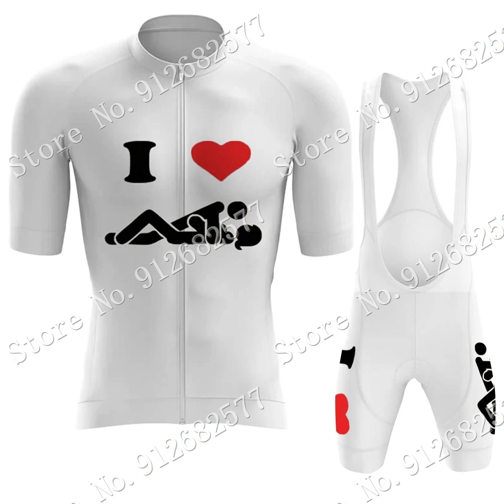 Cartoon Comics Funny Sex White Cycling Jersey Set Make Love Cycling Clothing Men Road Bike Shirts Suit MTB Maillot Ropa Ciclismo