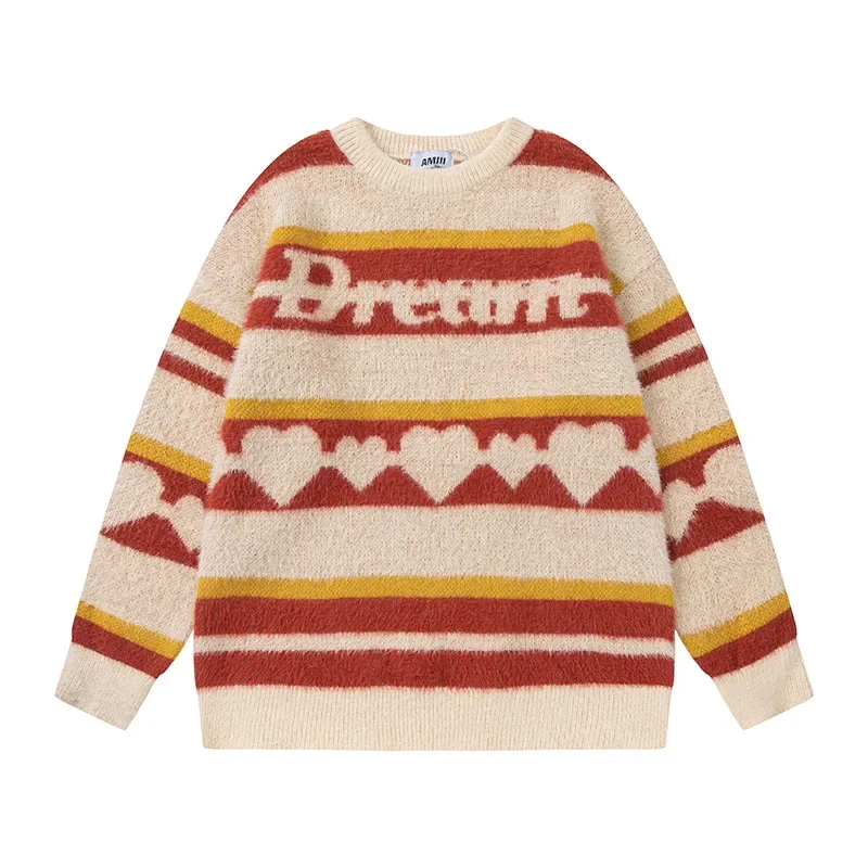 Винтажный полосатый свитер с круглым вырезом на флисовой подкладке в форме