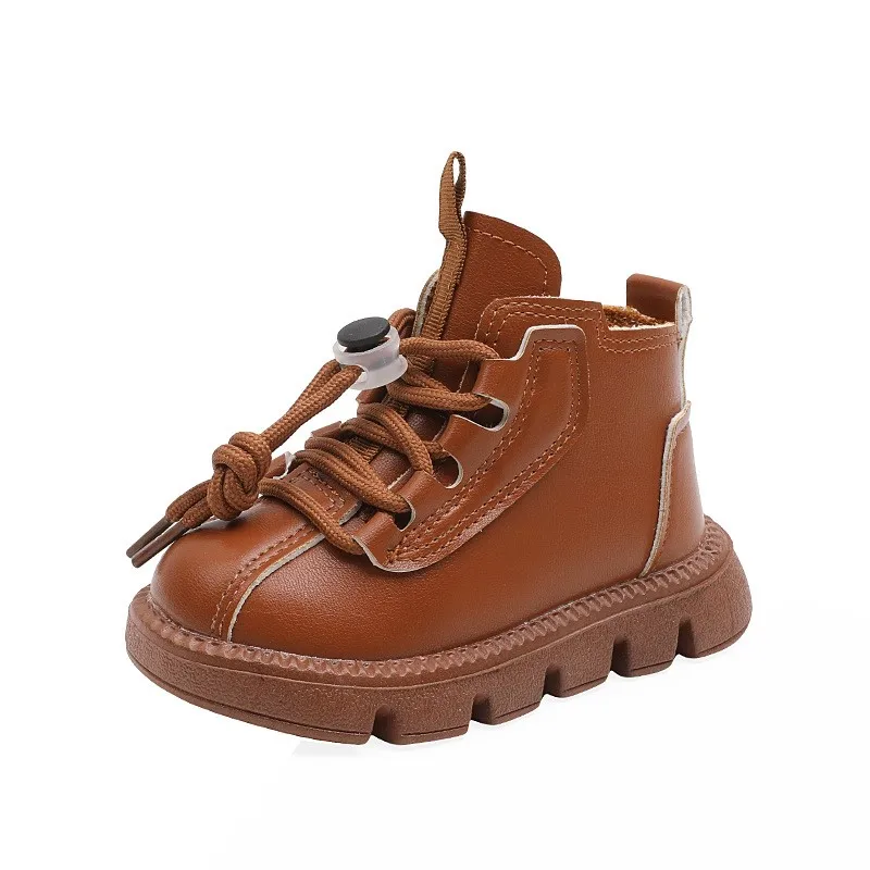 

CUZULLAA Autumn Winter Children Girls Warm Plush Lining Ankle Boots High Shoes Kids Boys Fashion Lace-Up Boots Size 21-30