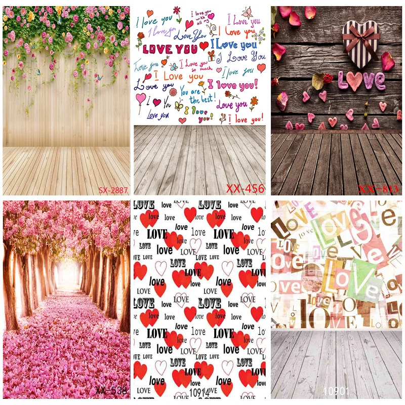 

Photorealistic Fabric Valentine Day Photography Backdrops Prop Love Heart Rose Wooden Floor Photo Studio Background 211215-10