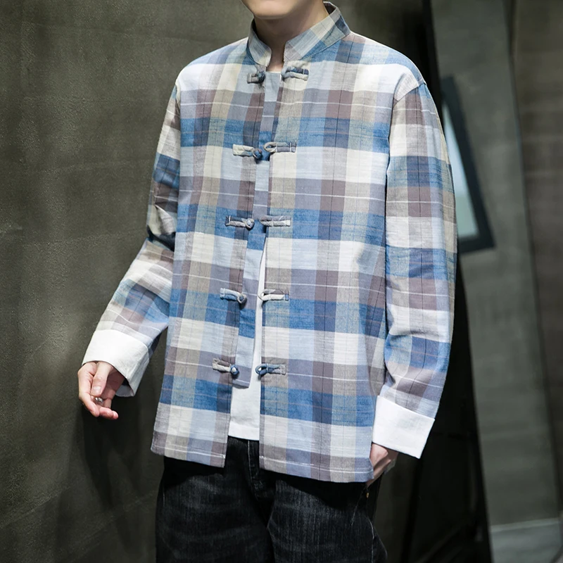 Мужская традиционная китайская одежда весна-осень однотонный костюм Тан