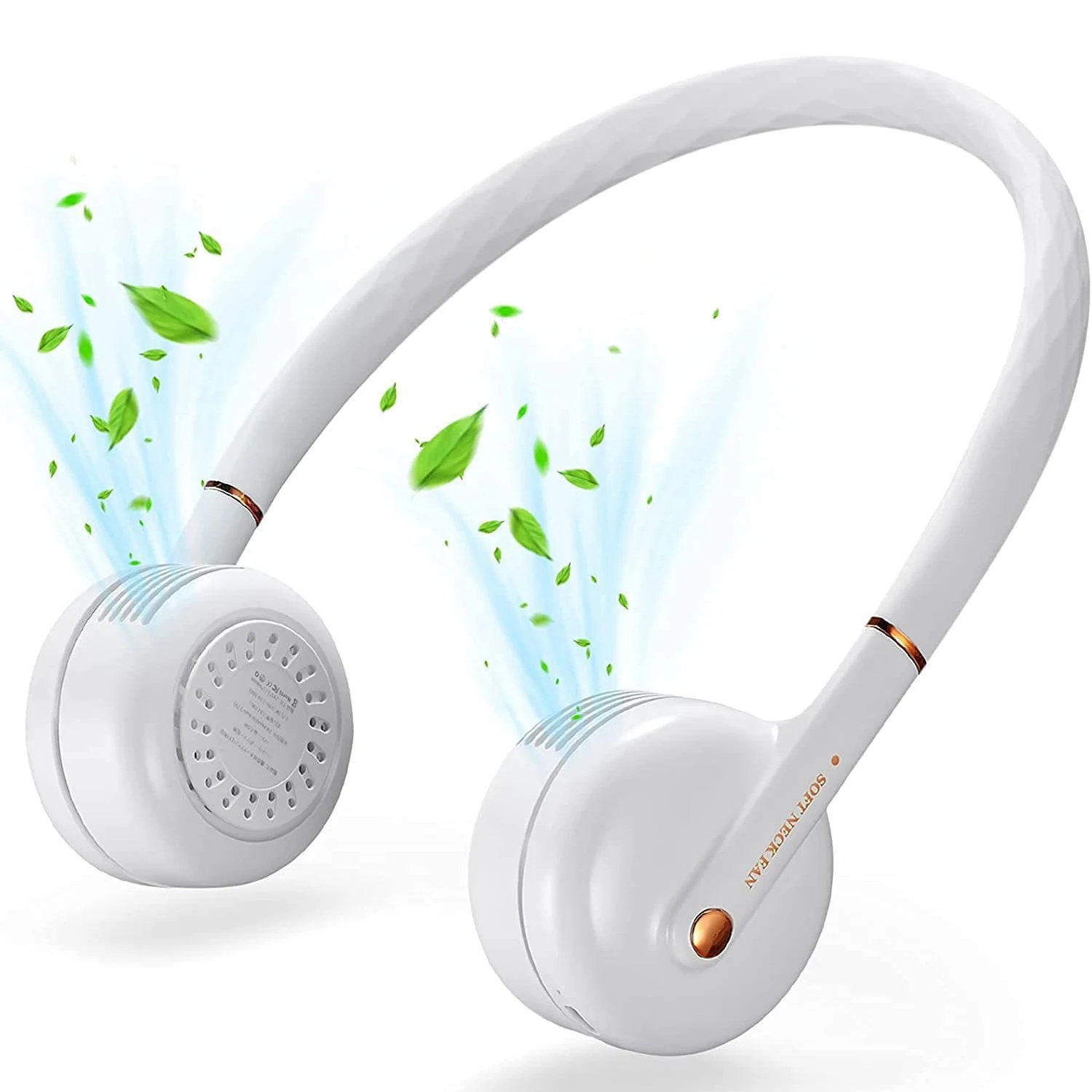 

Portable Neck Fan, Wearable Personal Fan, Leafless, Rechargeable, Headphone Design, USB Powered Desk Fan,3 Speeds White