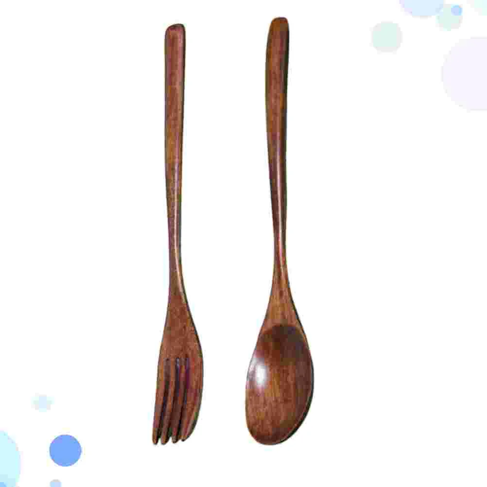 

Home Restaurant for Tableware Flatware Set Spoons Portable Wooden Spoon and Fork 2pcs