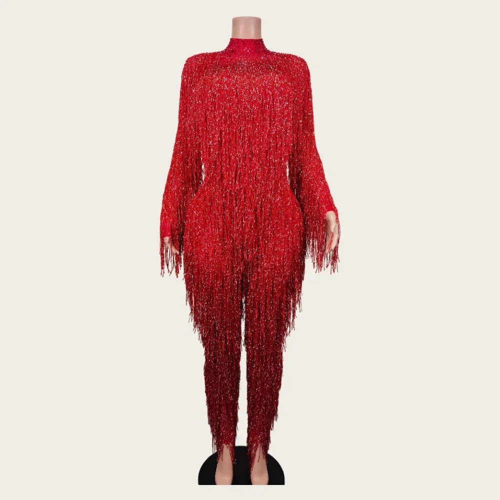 Модное боди с длинными рукавами и прозрачной ромбовидной бахромой большие