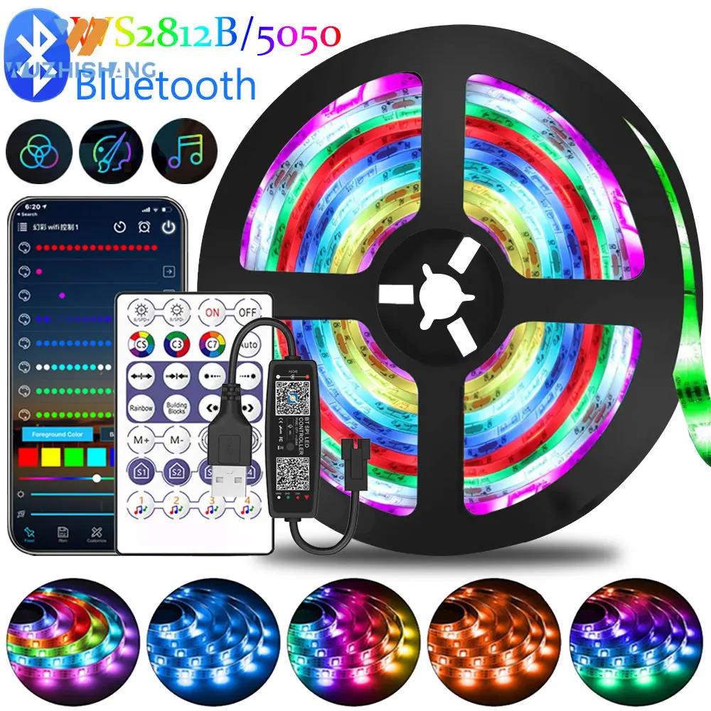 

30m LED Strip Lights RGBIC WS2812B/RGB 5050 Bluetooth App Control Flexible Tape Diode Ribbon TV BackLight Room Decorate Luces