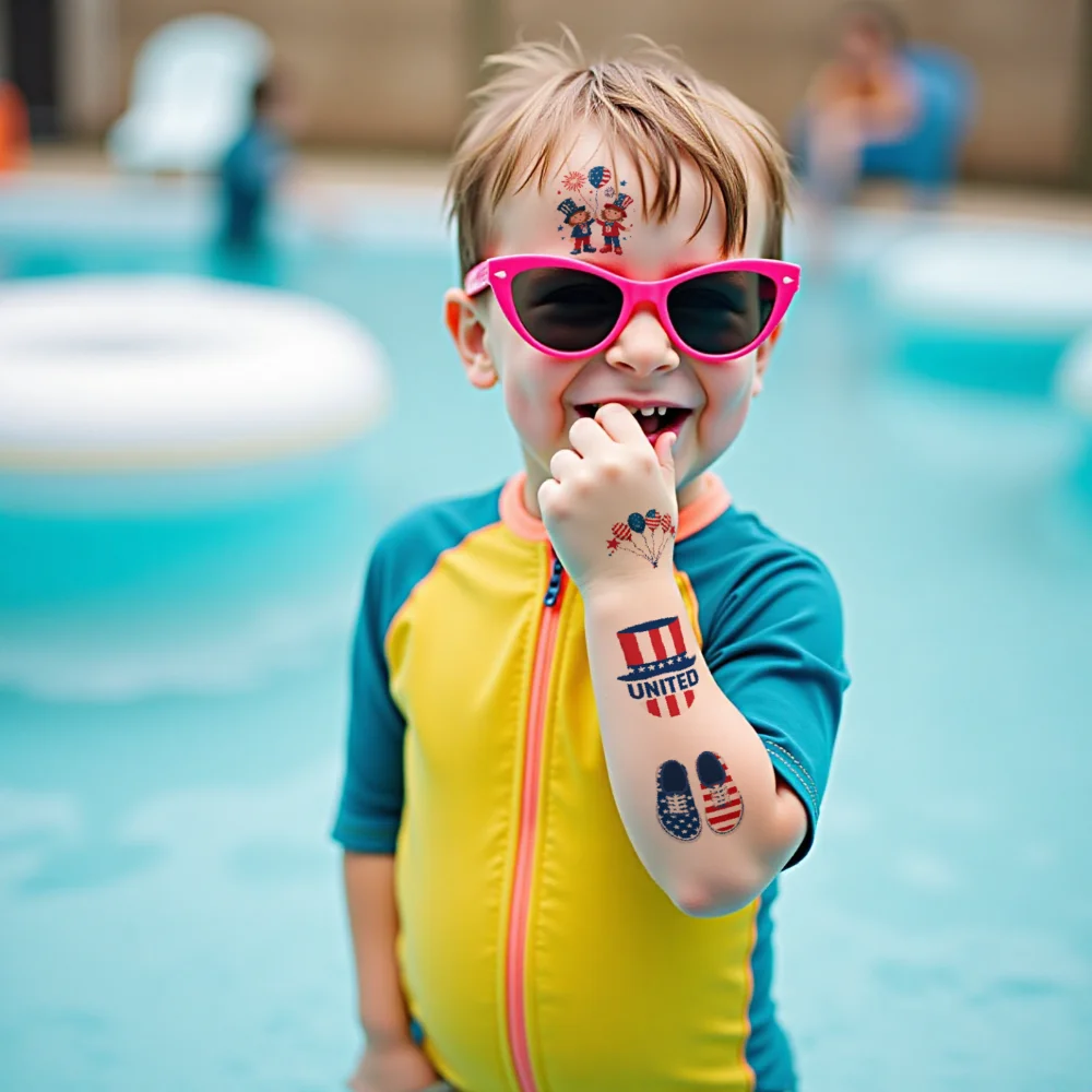 Фото Временные татуировки, звезды и полосы, 63 шт., водонепроницаемые долговечные наклейки для тела, колокольчик Свободы, американский флаг для детей и мальчиков №3