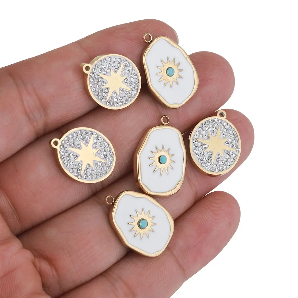 

4pcs/lot Stainless Steel Oval Starlight Enamel Earring Charms Dangles Natural Stone Pendant Base for DIY Necklace Jewelry Making