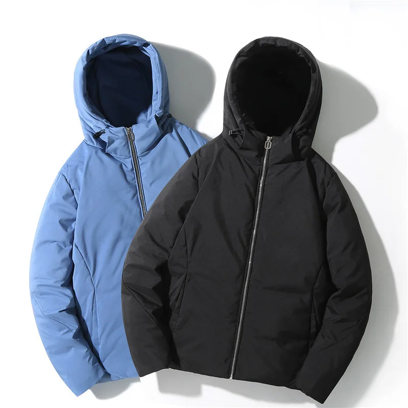 

Пуховик мужской зимний утепленный с капюшоном, повседневная однотонная куртка 2023, новая корейская мода, теплое свободное Мужское пальто с ш...