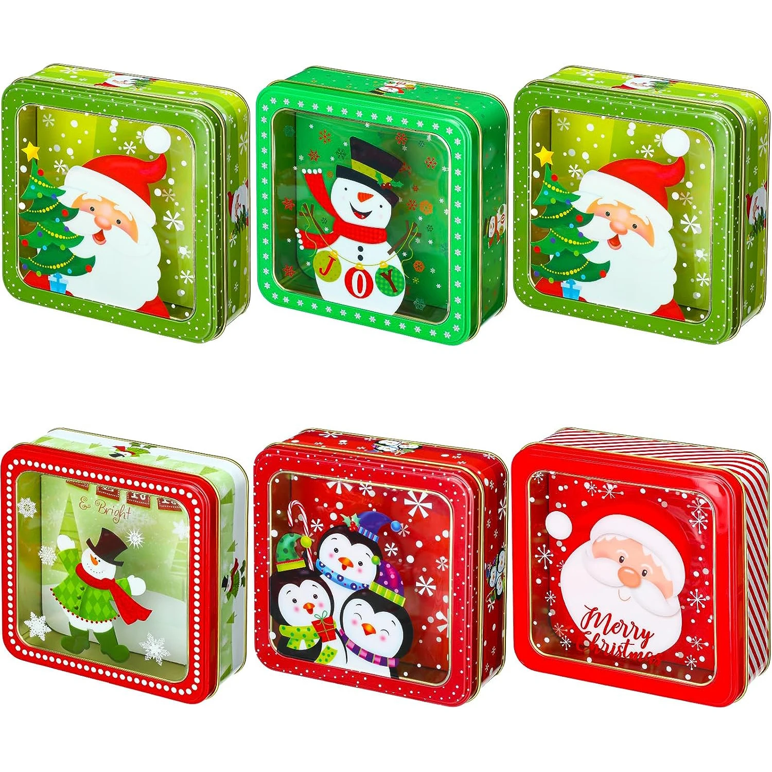 1Pcs Christmas Candy Tin Tinplate Empty Tins Square Cartoon Santa Snowman Gift Storage Container For Xmas Holiday Party Supplies