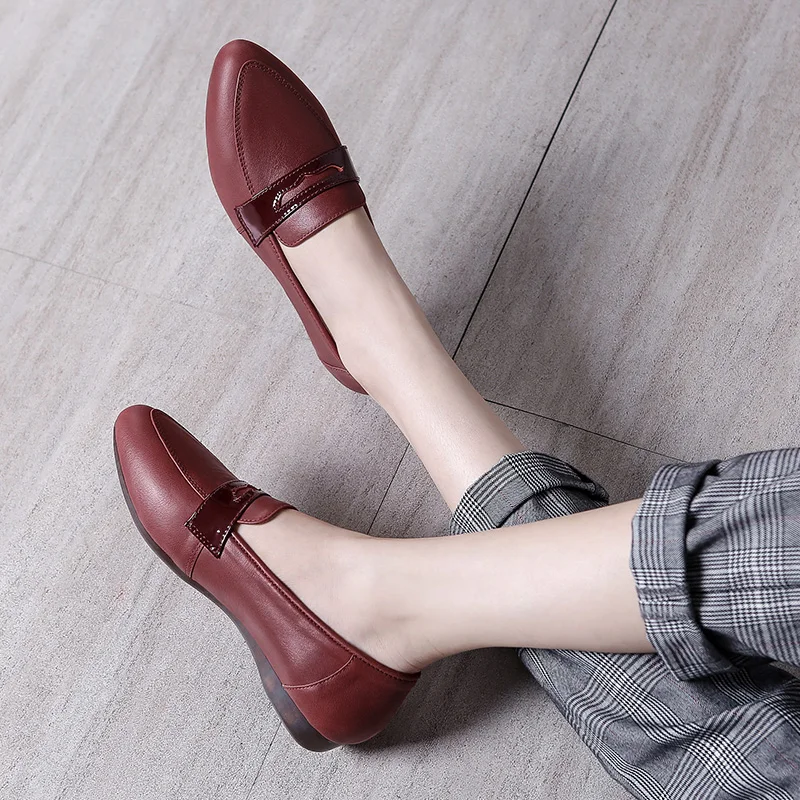 

Large Women's Shoes 41-43 Spring Autumn Loafers Leather Flats Single Shoes Soft Sole Casual Shoes Japanese Small Leather Shoes