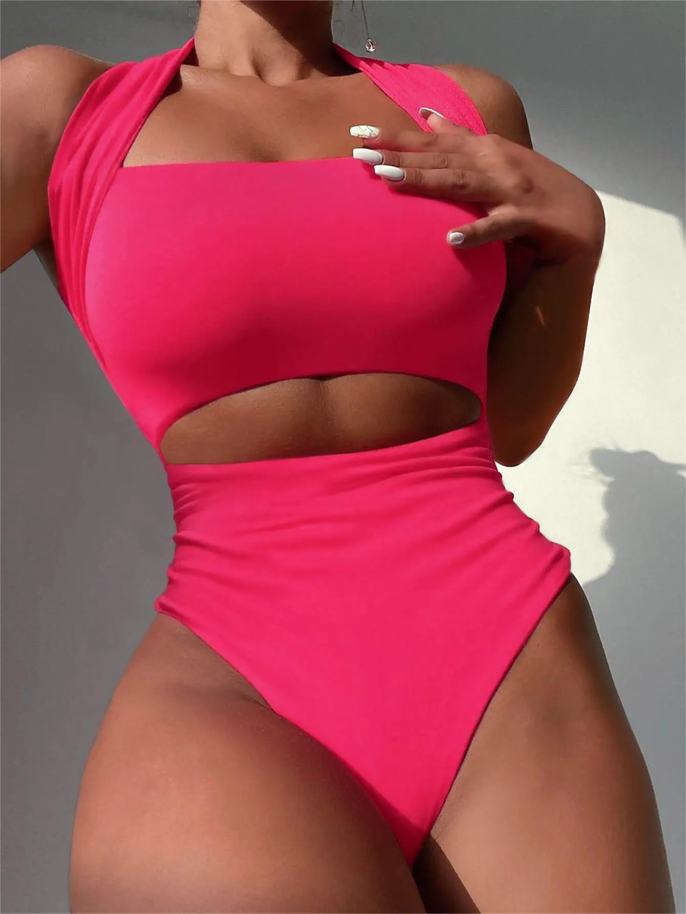 

Halter Swimwear 2022 Women Pink Sexy Cut Out One Piece Swimming Suit for Mujer Maillot De Bain 1 Piece Femme Bandeau Monokini