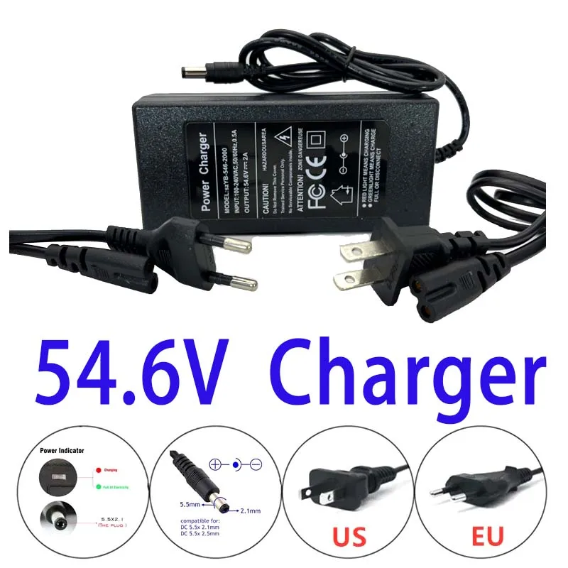 

2022 100% 54.6V 2A EU US Smart Lithium Battery Charger For 48V 13S Electric Bicycle Scooter Ebike Wheelchair Li-ion Battery
