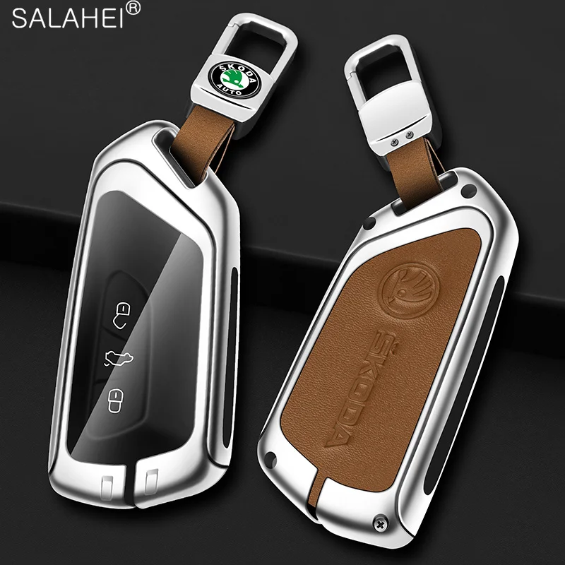 

Zinc Alloy Car Smart Remote Key Case Cover Bag Protector Shell Fob For Skoda Octavia 4 8 A8 2020 2021 Keychain Accessories