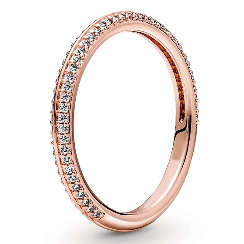 

Authentic 925 Sterling Silver Rose Pave Me Styling With Crystal Ring For Women Wedding Party Europe Fashion Jewelry